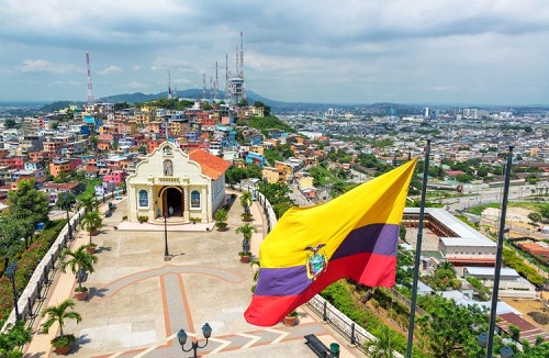Ecuadorean Flag Waving Against Church In City