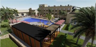 Bandera a cuadros para el lanzamiento de la construcción del hotel Days Inn en Concepción del Uruguay